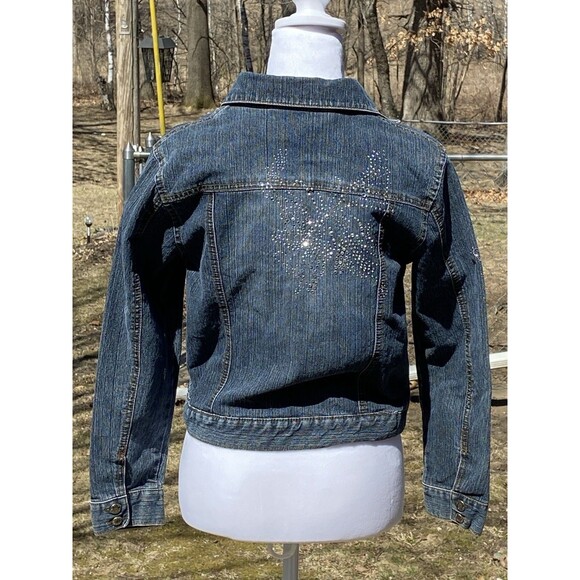 Y2K Vintage Arizona Women Sz Large Denim Jean Jeweled Jacket Snaps Preppy - Picture 3 of 16